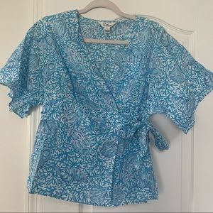 Lilly Pulitzer White tag Shell Print Wrap top
